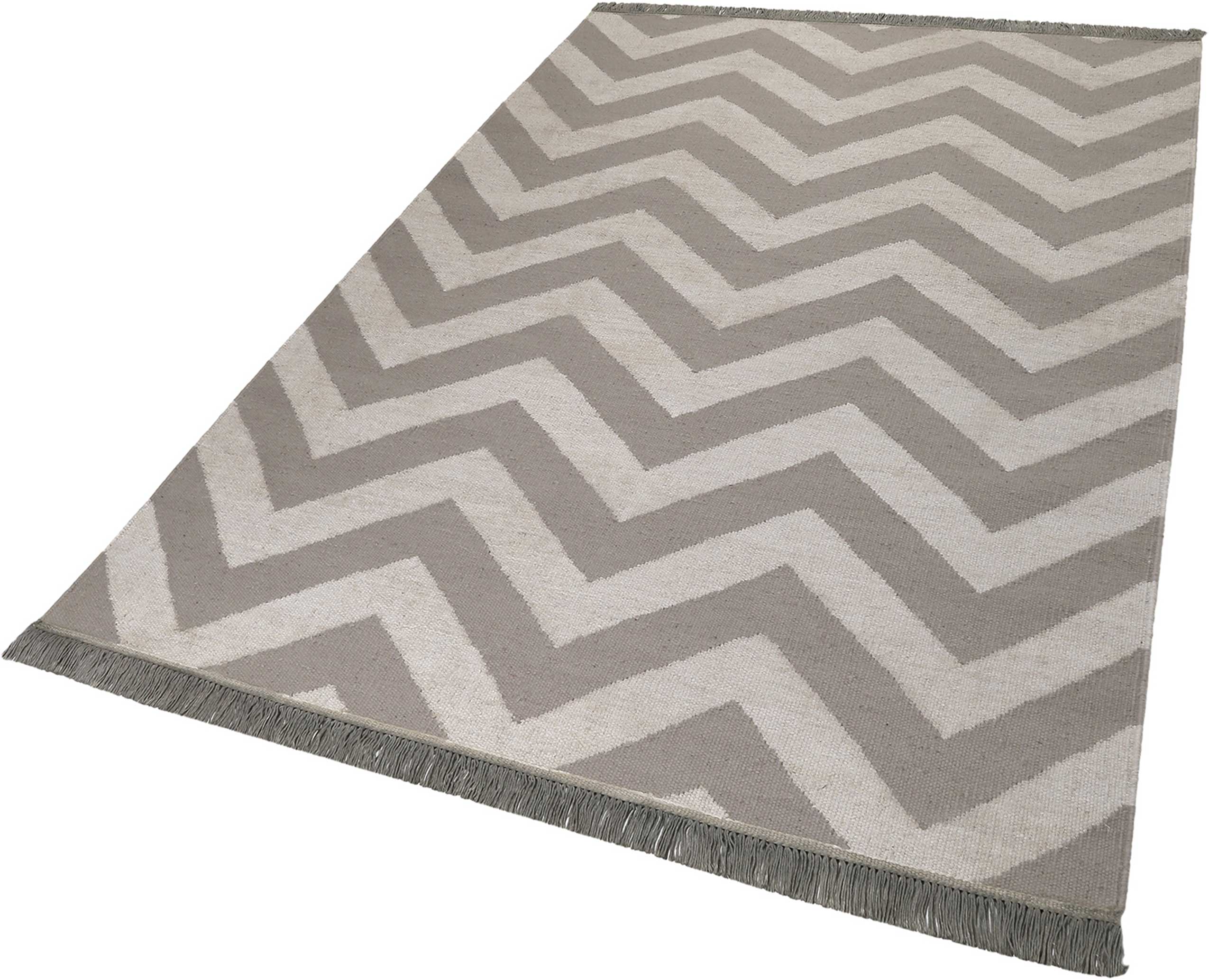 Kelim Teppich Teppiche Beige WECONhome Outlet- » Grau Zig-Zag « aus Naturfasern –